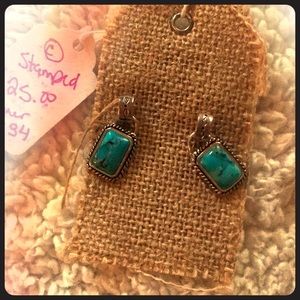 Turquoise earrings stamped vintage — sold